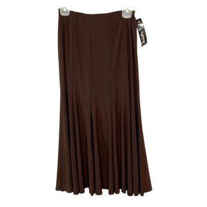 NueVa Skirt Size 6 Brown Womens Ankle Length Fit & Flare Elasic Waist Stretch